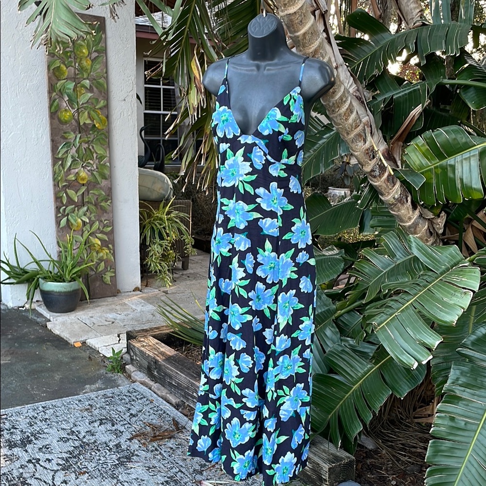 Free people, dark floral backless dress